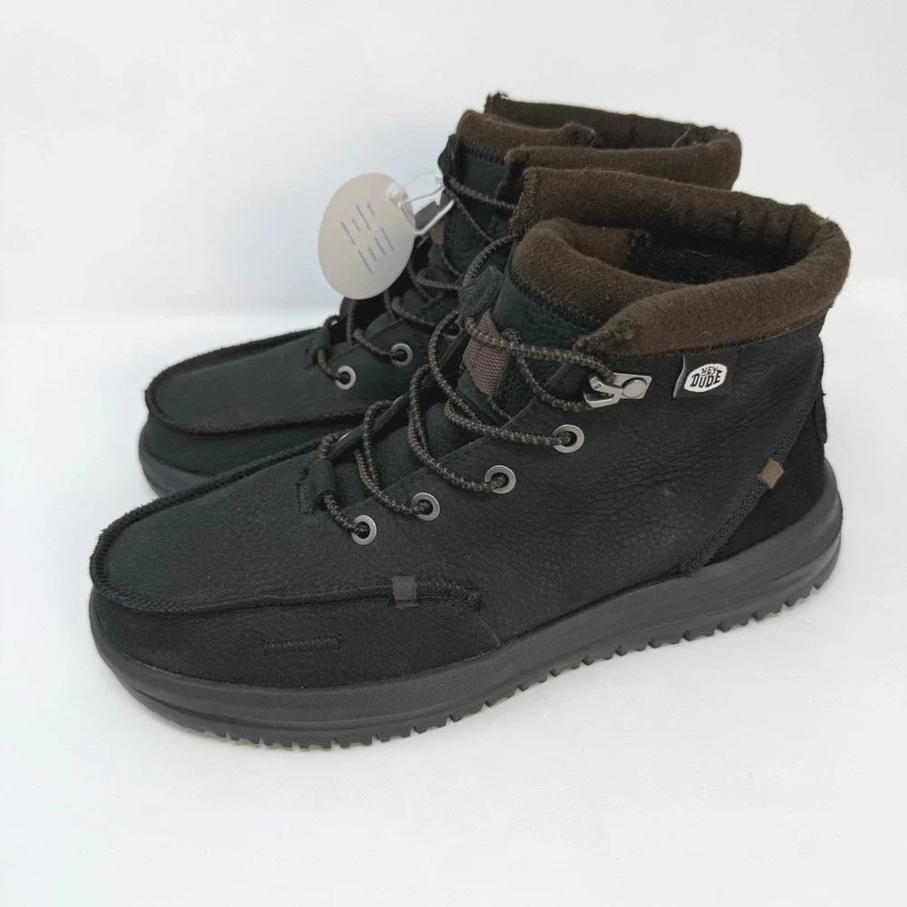 Hey Dude Bradley Boot Leather Black Water Repellent Mens 7 NEW